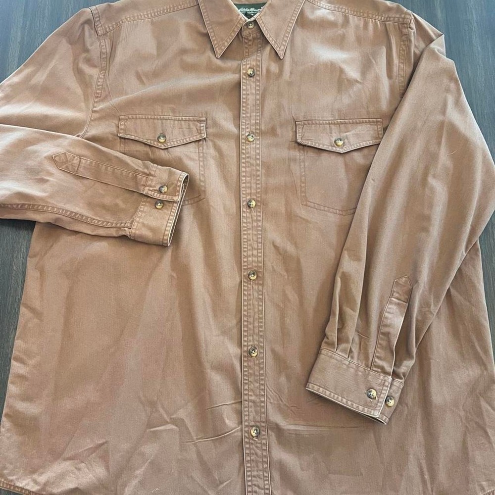 Eddie Bauer Mens Brown Cotton Long Sleeve Button Up Workwear Shirt Size L